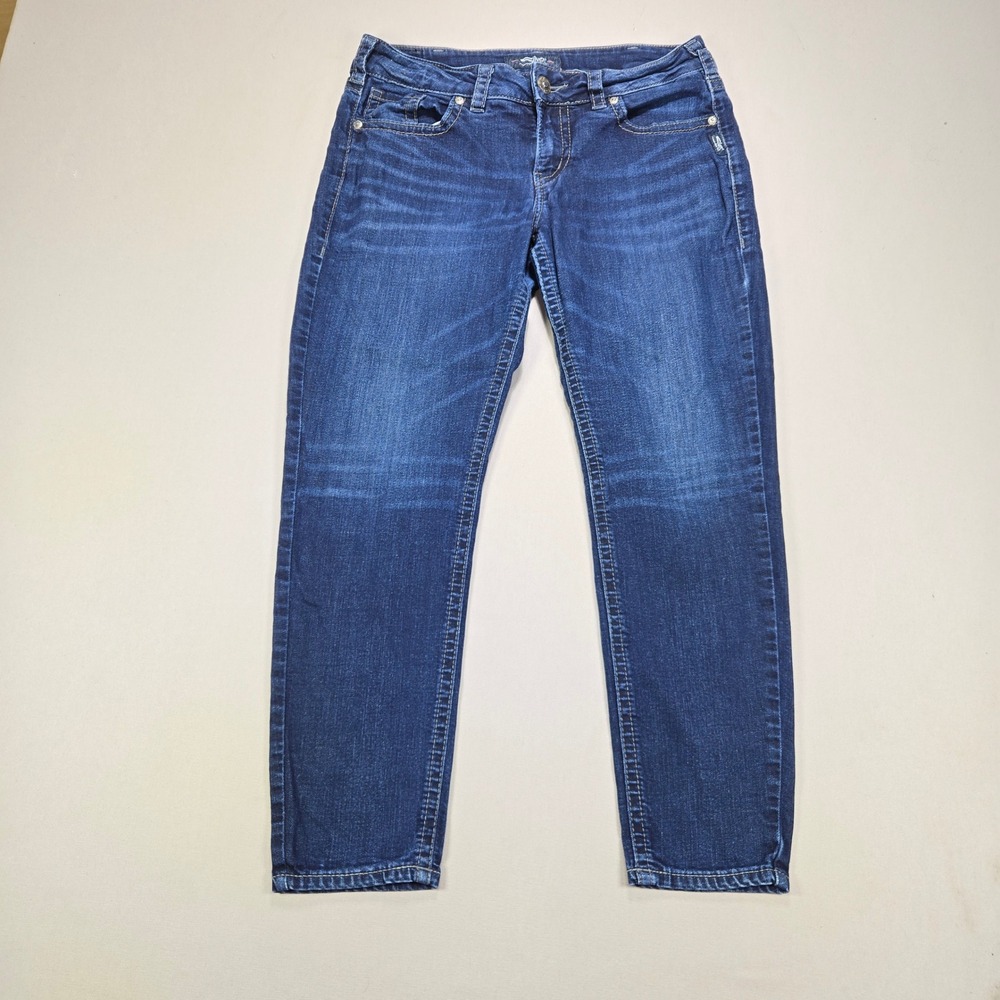 Silver Jeans Co Suki Ankle Skinny Dark Wash Scroll Pocket Denim Womens 31x27